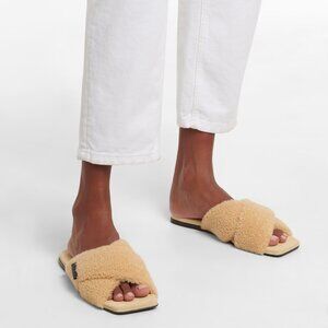 Brunello Cucinelli Bead-embellished Shearling Slide Beige Size 5